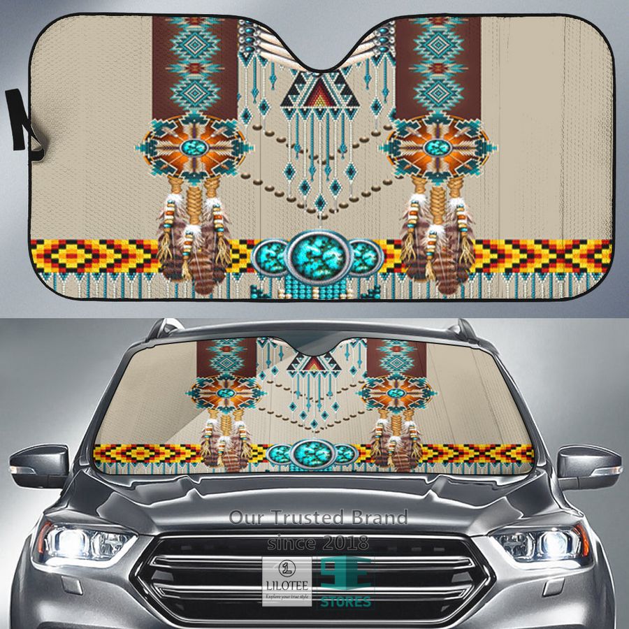 Turquoise Blue Pattern Breastplate Native American Car Sun Shades 5