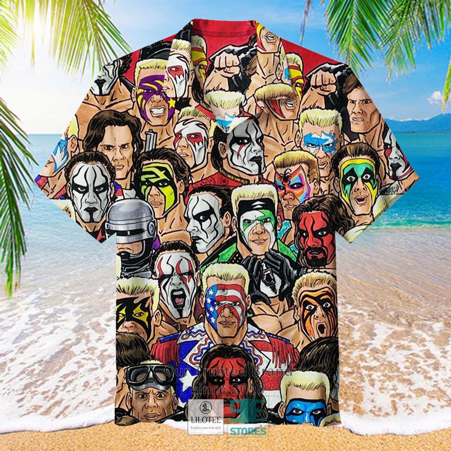 Wrestling Character Collage Art colorful Hawaiian Shirt 2
