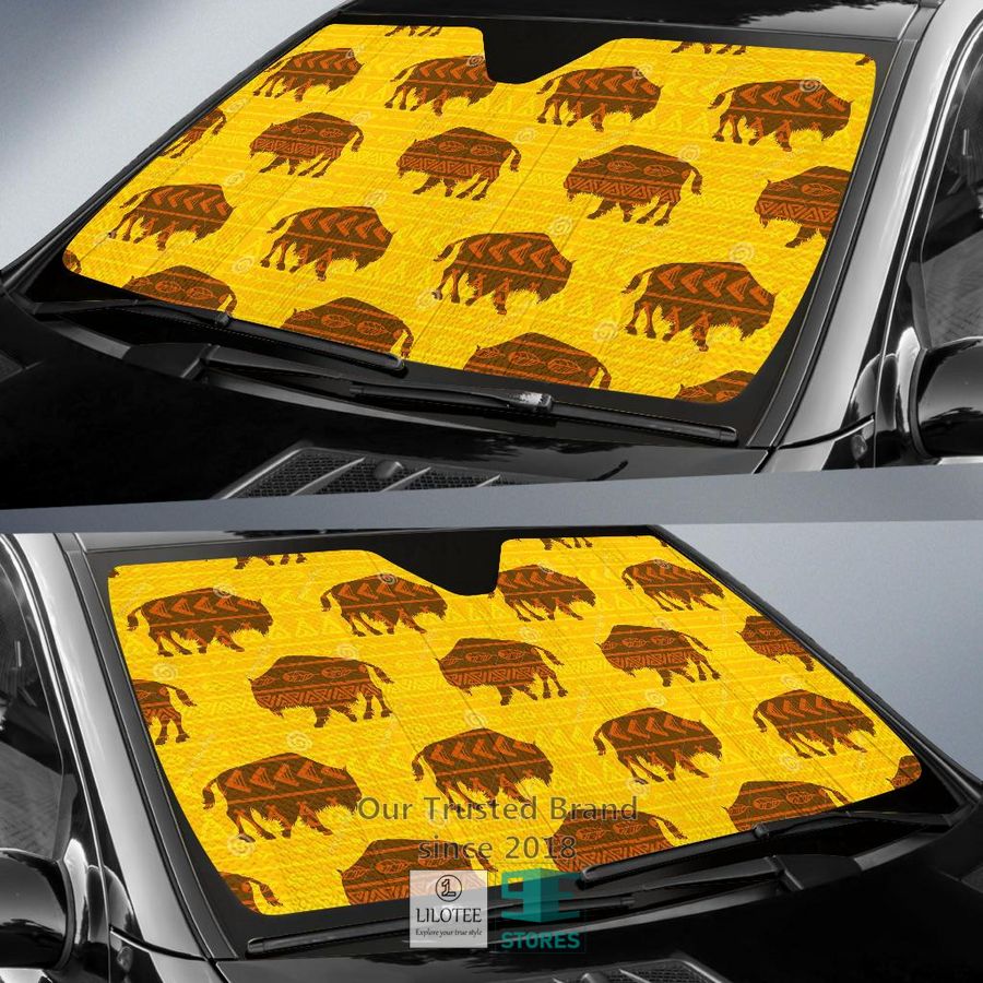 Yellow Bison Pattern Native American Car Sun Shades 11
