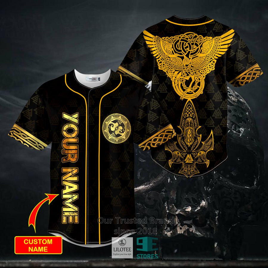 Yellow Raven Viking King Odin Tattoo Custom Baseball Jersey 8