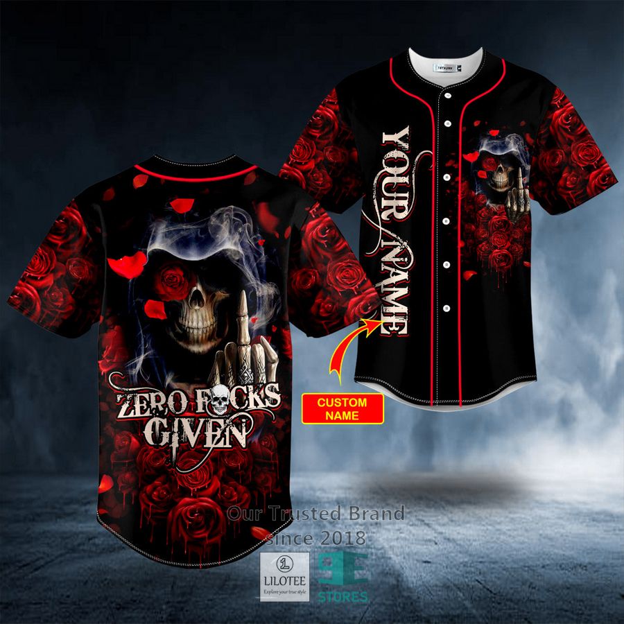 Zero F Given Red Rose Finger Grim Reaper Skull Custom Baseball Jersey 8