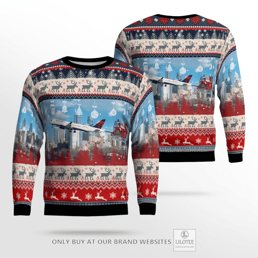 Delta Air Lines Airbus A220-300 With Santa over Philadelphia Christmas 3D Sweater 25