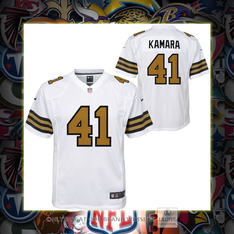 Alvin Kamara New Orleans Saints Nike Youth Color Rush Player Game White Football Jersey 7