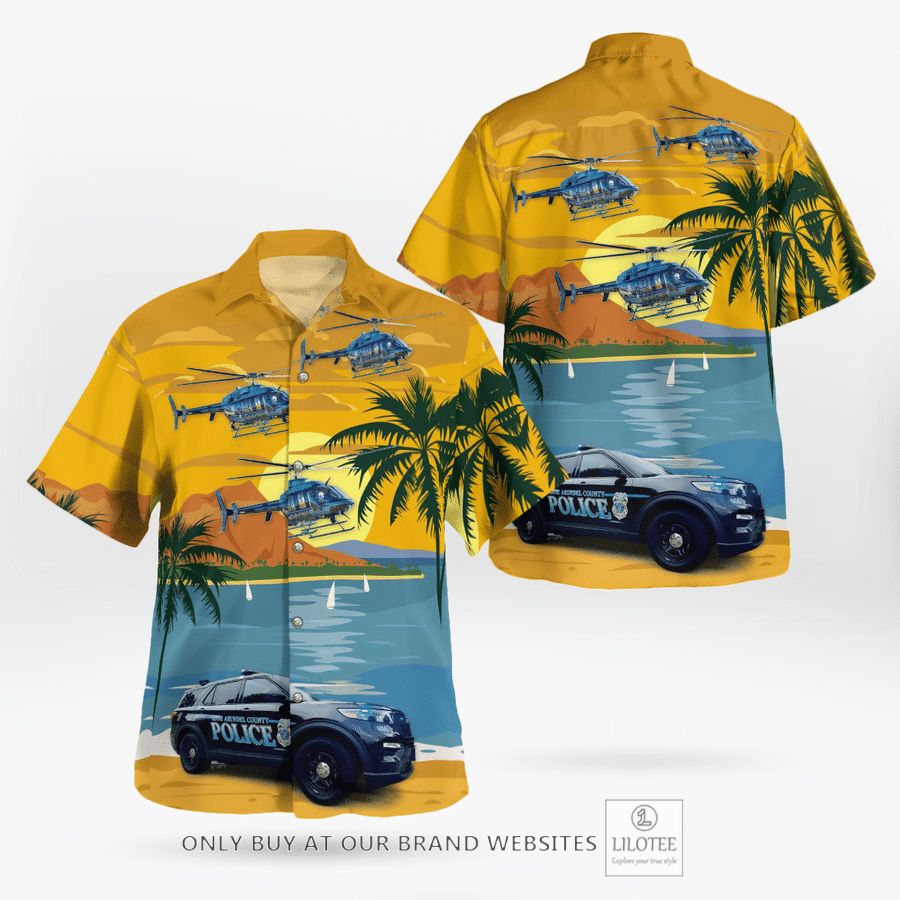 Anne Arundel County, Maryland, Anne Arundel County Police Department Car And Bell 407 Helicopter Hawaiian Shirt 16