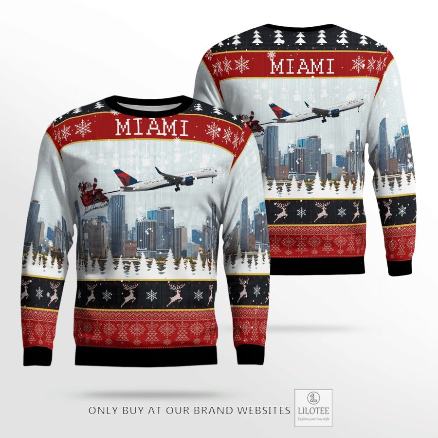 Delta Air Lines Boeing 757-232 With Santa Over Miami Christmas 3D Sweater 25
