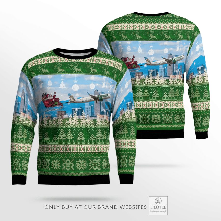 Frontier Airlines Airbus A321-211 With Santa Over Denver Chritmas Florida Bay County EMS Christmas 3D Sweater 25