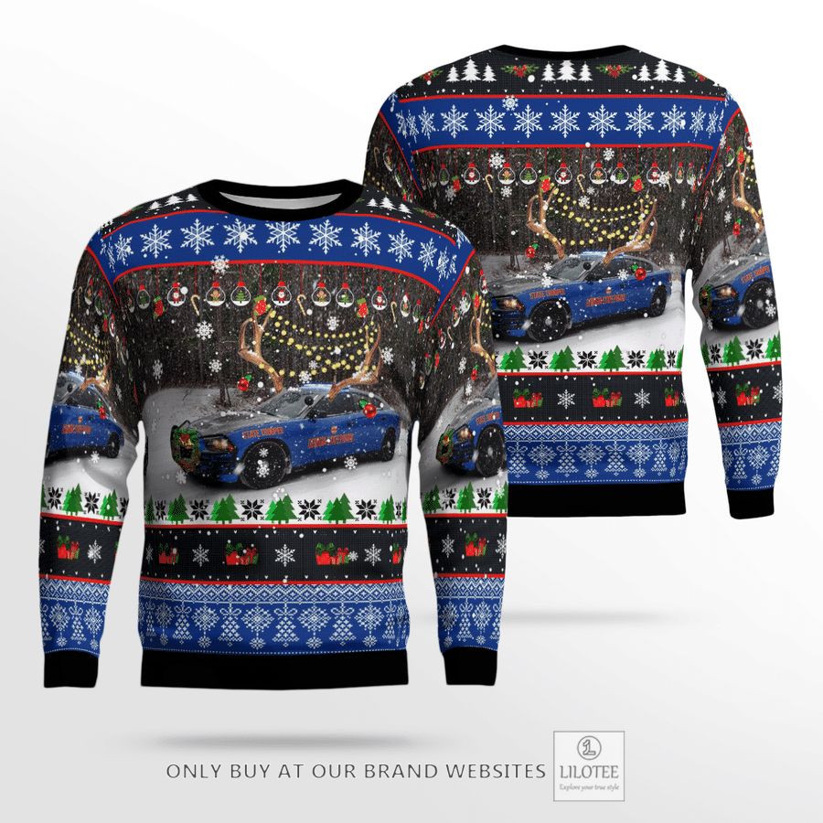 Georgia State Patrol Blue Charger Pursuit Christmas 3D Sweater 24