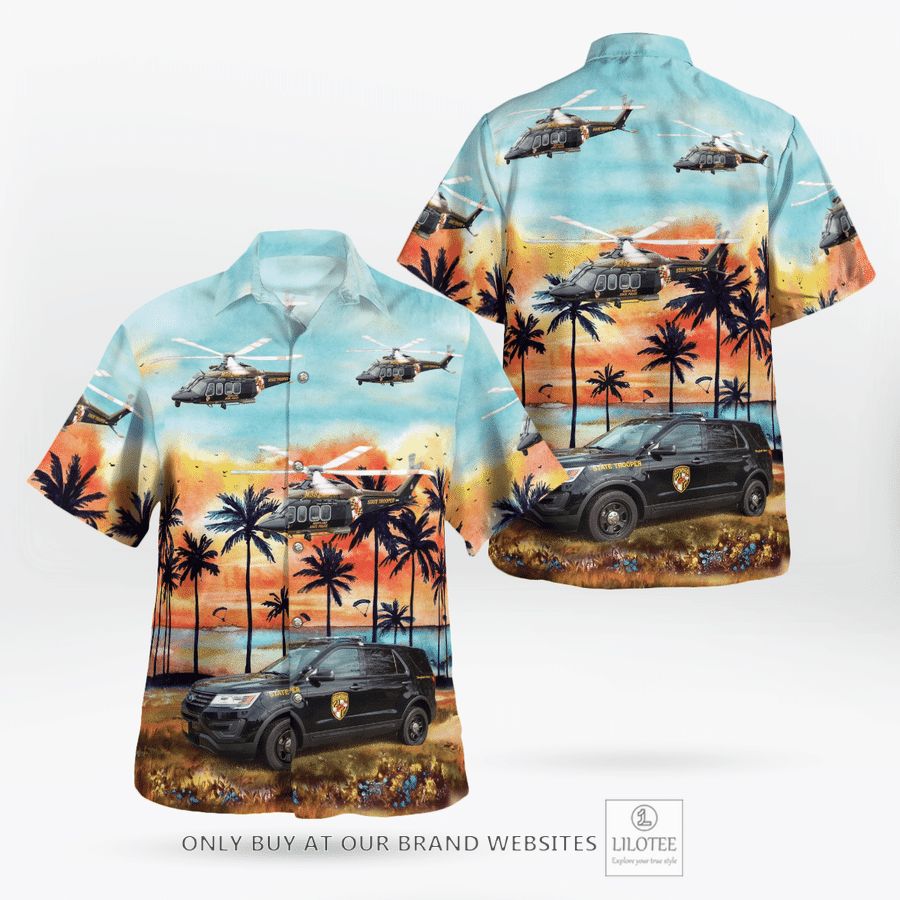 Maryland State Police Ford Utility Interceptor And AgustaWestland AW139 Helicopter Hawaiian Shirt 16