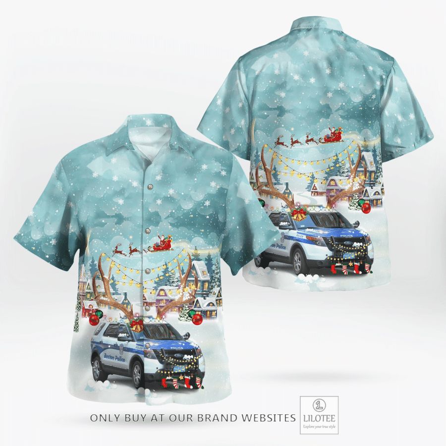 Massachusetts, Boston Police Department Ford Police Interceptor Utility Christmas Hawaiian Shirt 16