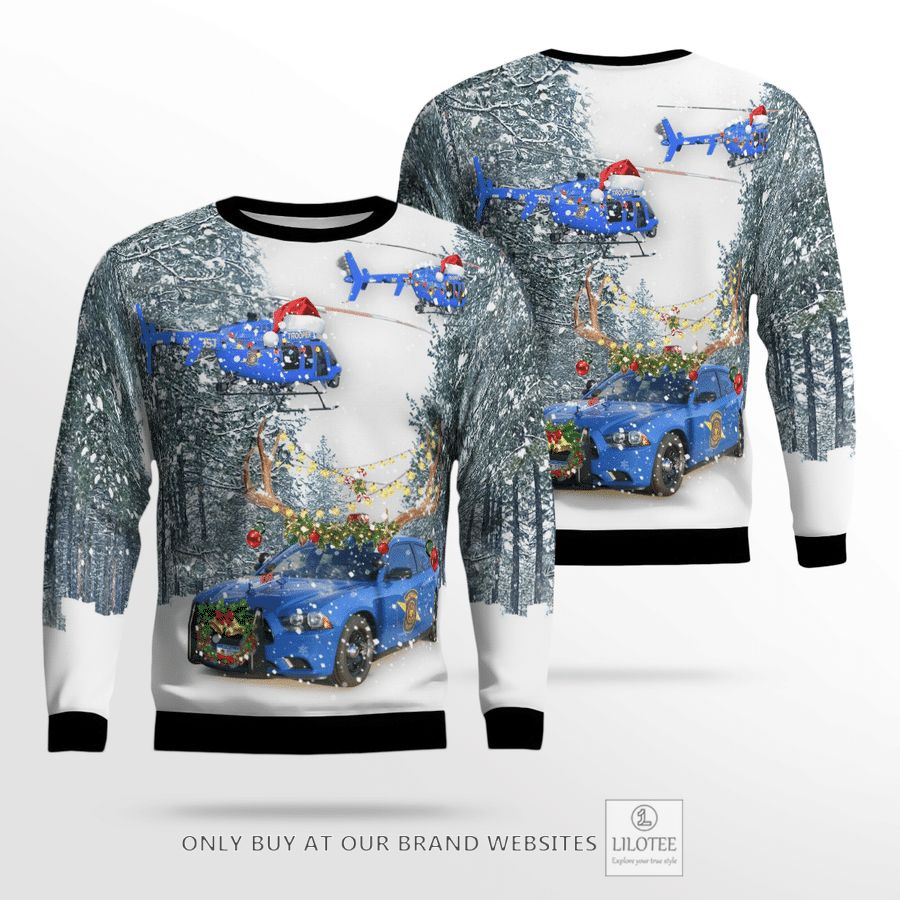 Michigan State Police Dodge Charger & Helicopter Christmas 3D Sweater 24
