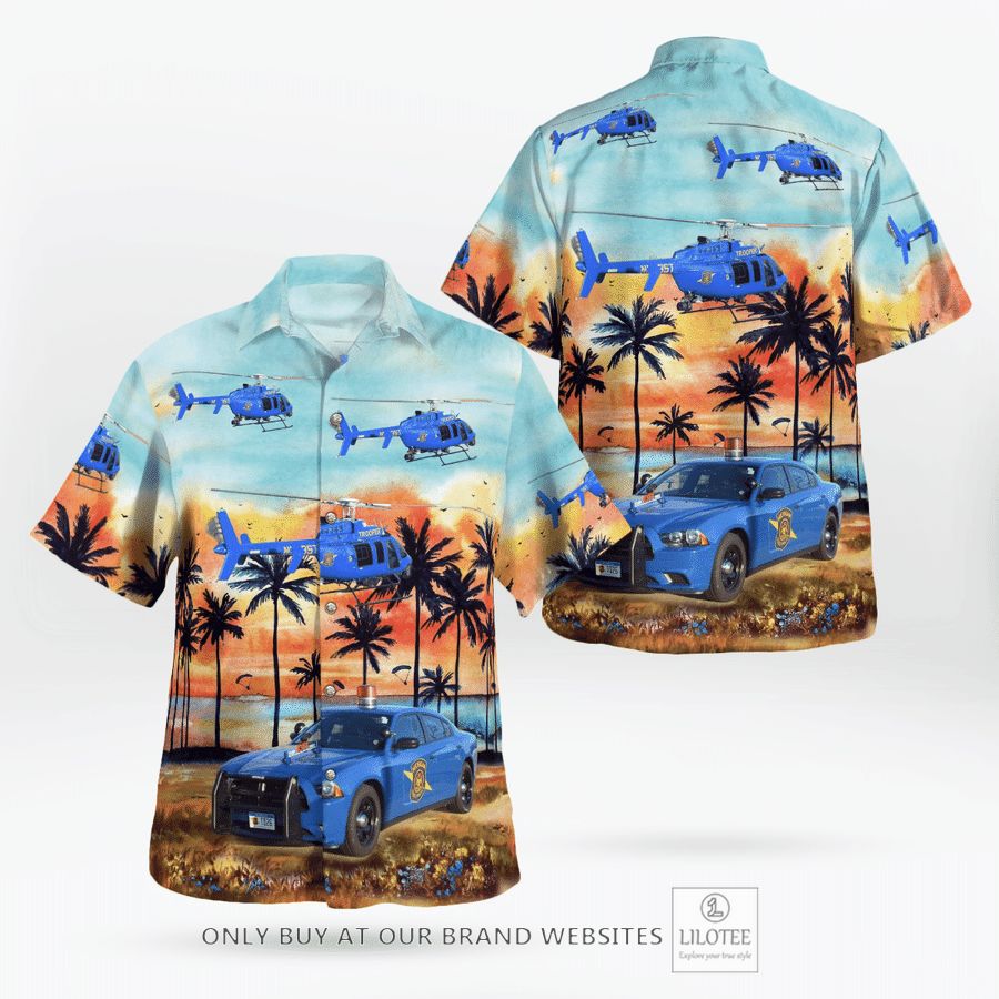 Michigan State Police Dodge Charger & Helicopter Hawaiian Shirt 17
