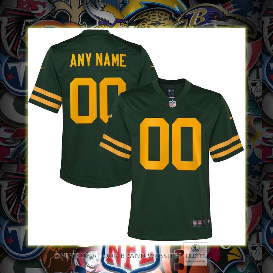 Personalized Green Bay Packers Nike Youth Alternate Green Football Jersey 6