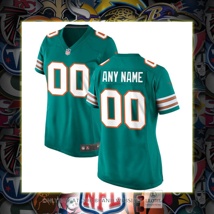 Personalized Miami Dolphins Nike Women's Alternate Aqua Football Jersey 3
