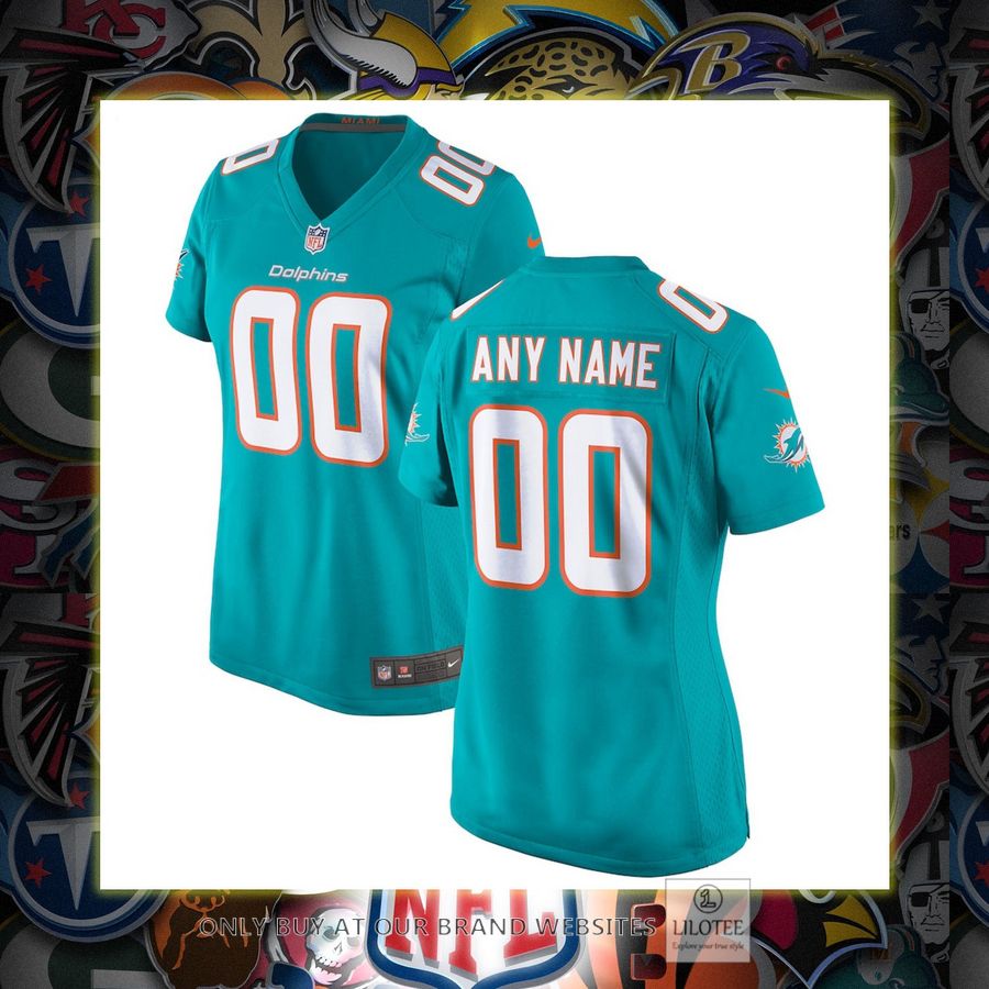 Personalized Miami Dolphins Nike Women's Aqua Football Jersey 6