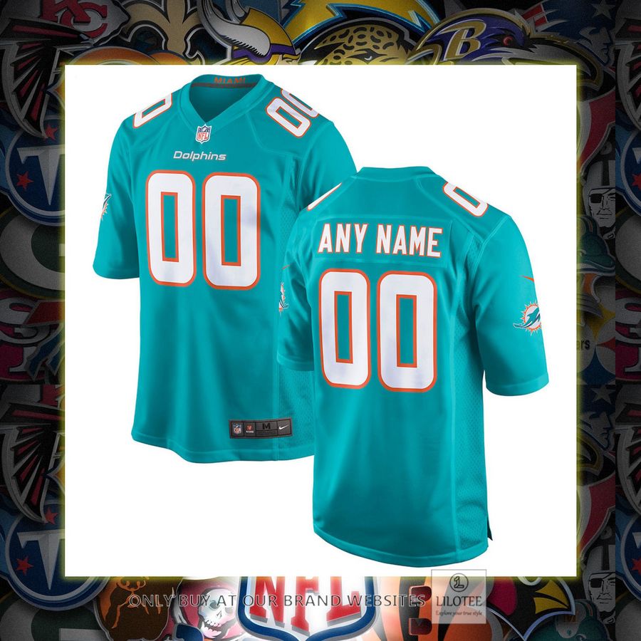 Personalized Miami Dolphins Nike Youth Game Aqua Football Jersey 7