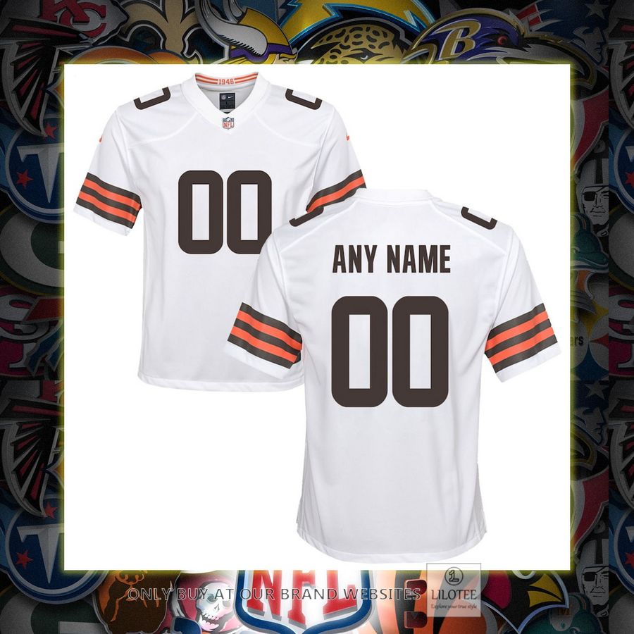 Personalized Nike Cleveland Browns Youth White Football Jersey 6