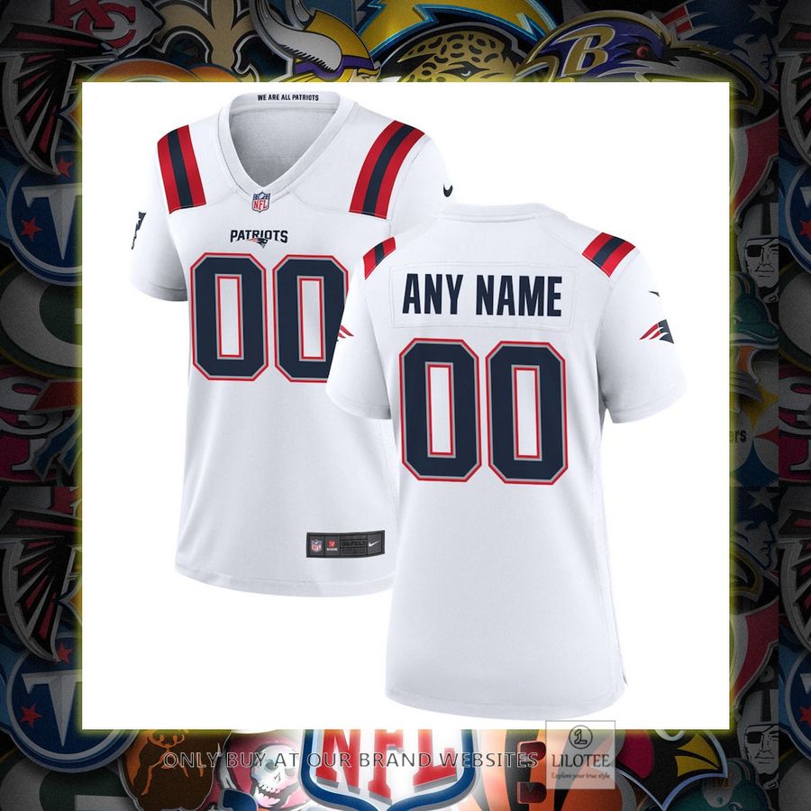 Personalized Nike New England Patriots Women's White Football Jersey 7