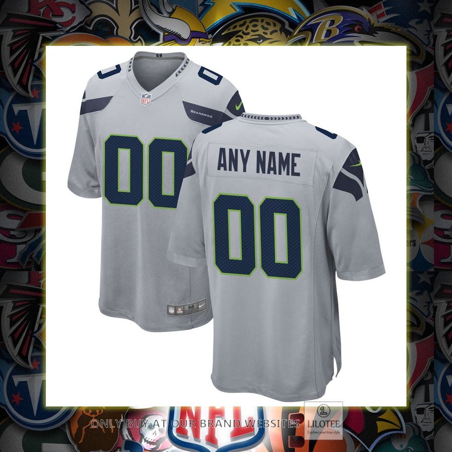 Personalized Seattle Seahawks Nike Alternate Gray Football Jersey 7