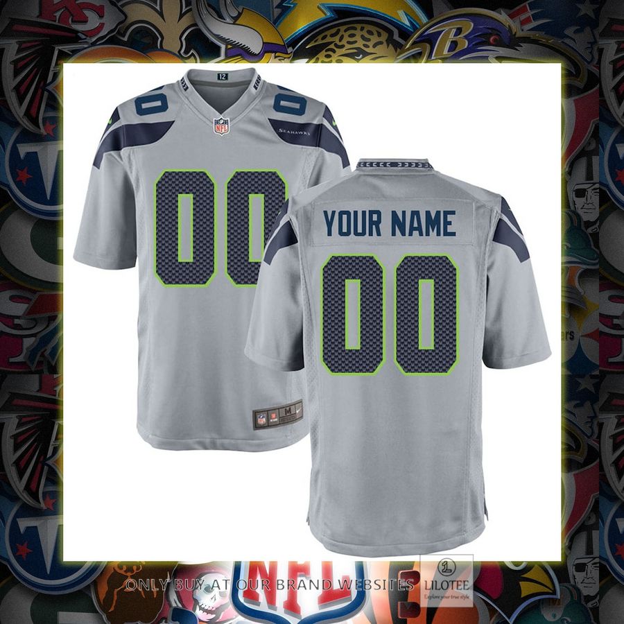 Personalized Seattle Seahawks Nike Youth Game Gray Football Jersey 7