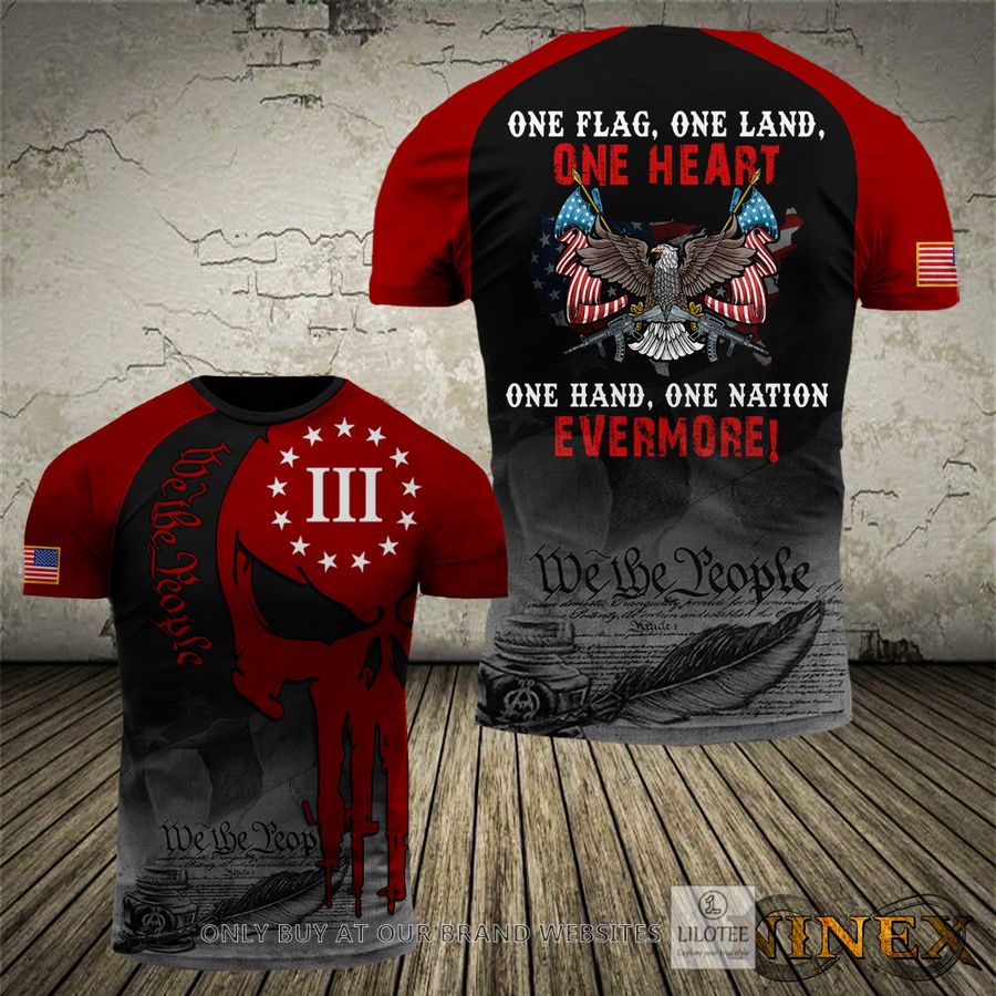 Punisher Skull One land One heart One Nation Evermore Eagle US Flag 3D Shrirt 2
