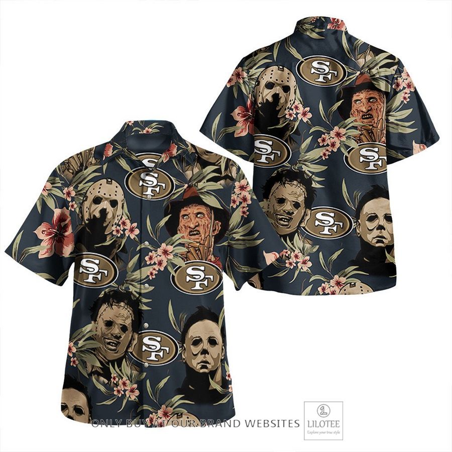 San Francisco 49ers Hibiscus Horror Character Halloween Hawaiian Shirt 6