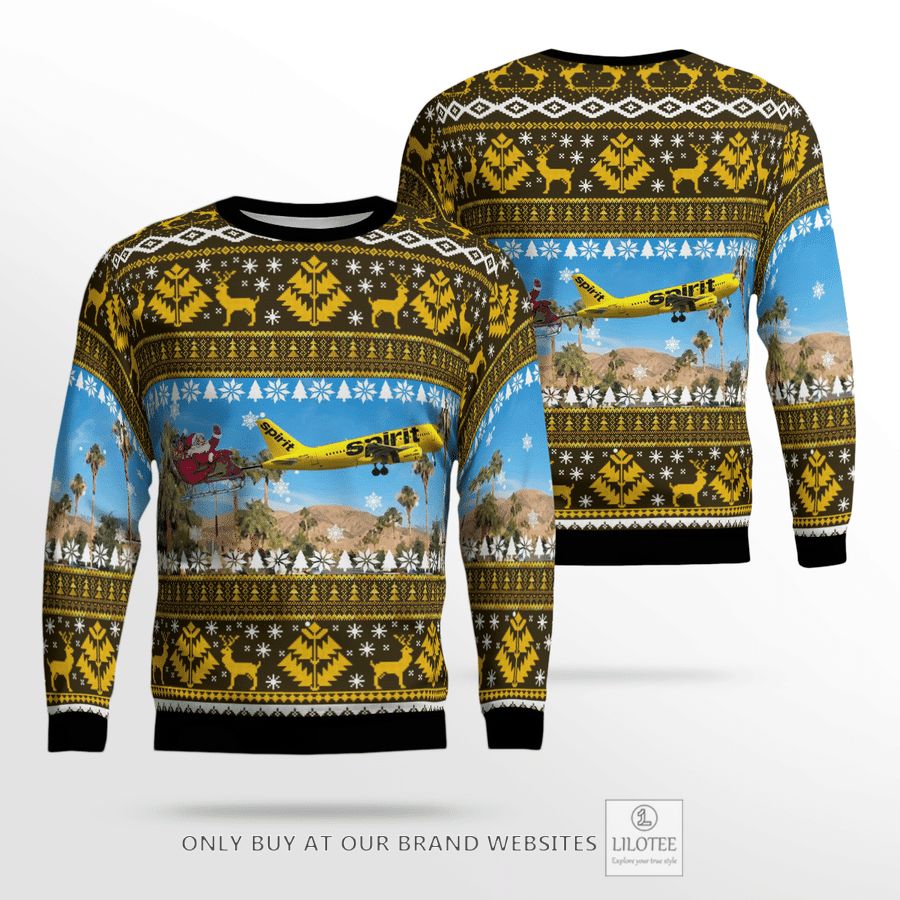 Spirit Airlines Airbus A319 With Santa Over Palm Springs Christmas 3D Sweater 25