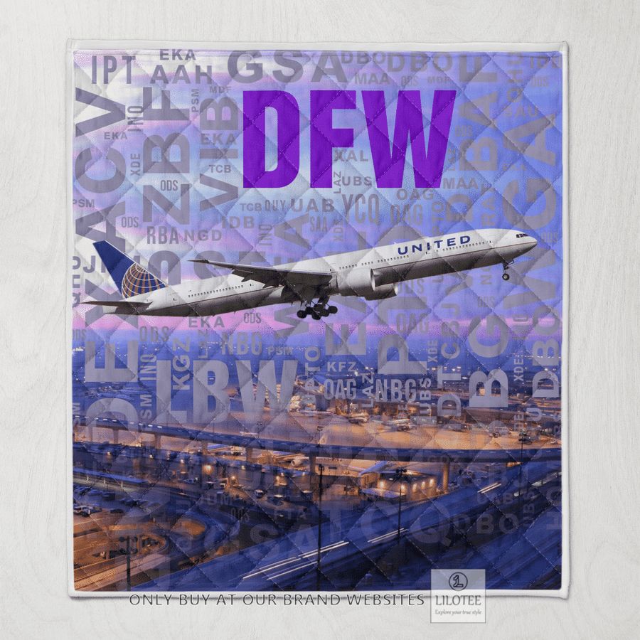 United Airlines Boeing 777-322ER With Airport Codes At Dallas- Fort Worth International Airport Quilt 24