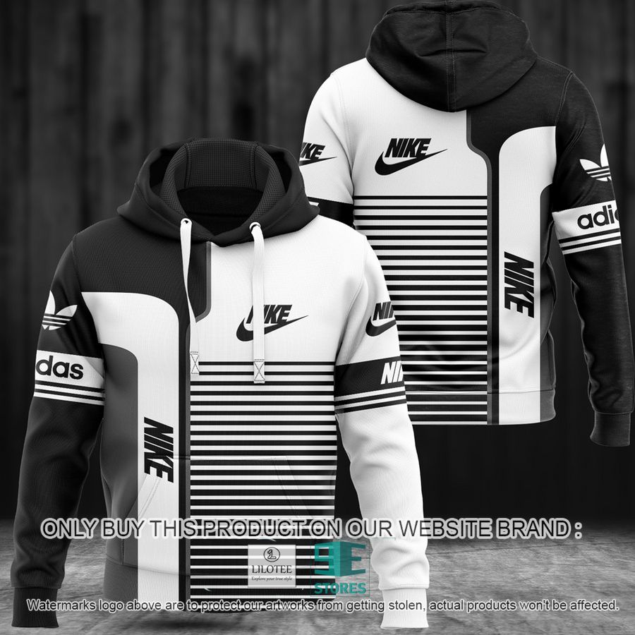 Nike black line pattern white 3D All Over Print Hoodie 9