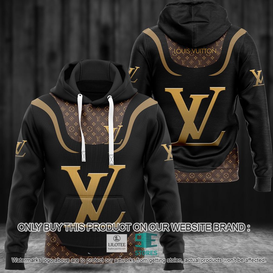Louis Vuitton Gold logo Black 3D All Over Print Hoodie 9