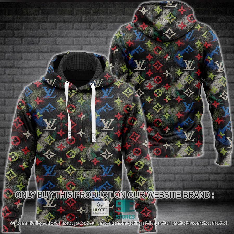 Louis Vuitton color LV pattern smoke black 3D All Over Print Hoodie 9