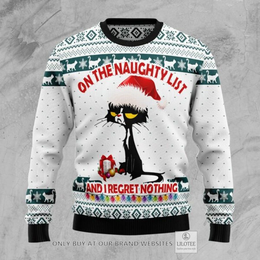 Black Cat Naughty List Ugly Christmas Sweatshirt 7
