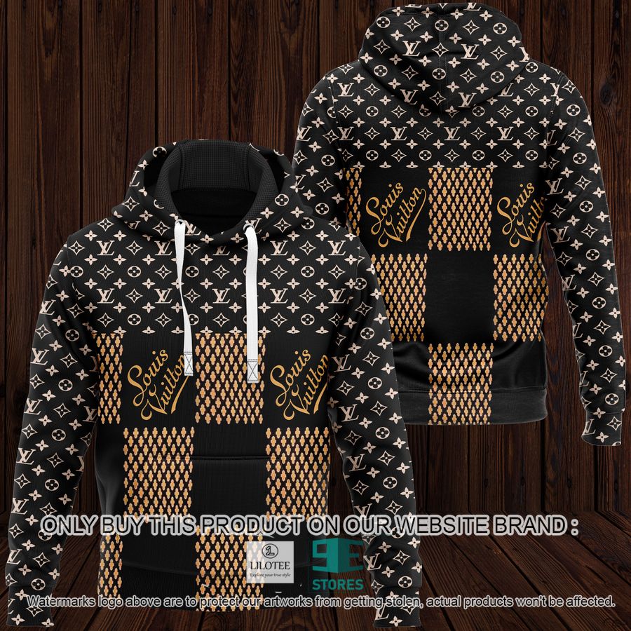 Louis Vuitton Brown Cara pattern Black 3D All Over Print Hoodie 9