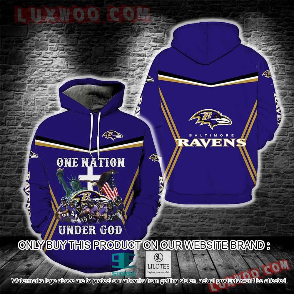 NFL Baltimore Ravens One Nation Under God Blue 3D Hoodie - LIMITED EDITION 10
