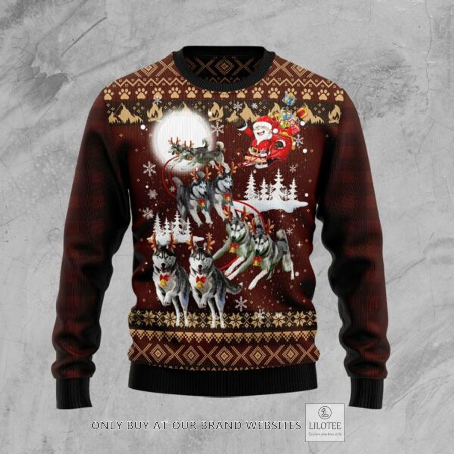Siberian Husky Reindeers Car Ugly Christmas Sweatshirt 19