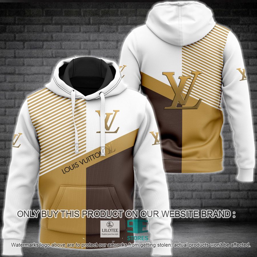 Louis Vuitton Gold LV White 3D All Over Print Hoodie 9