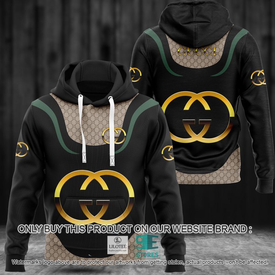 Gucci Gold logo Black 3D All Over Print Hoodie 9