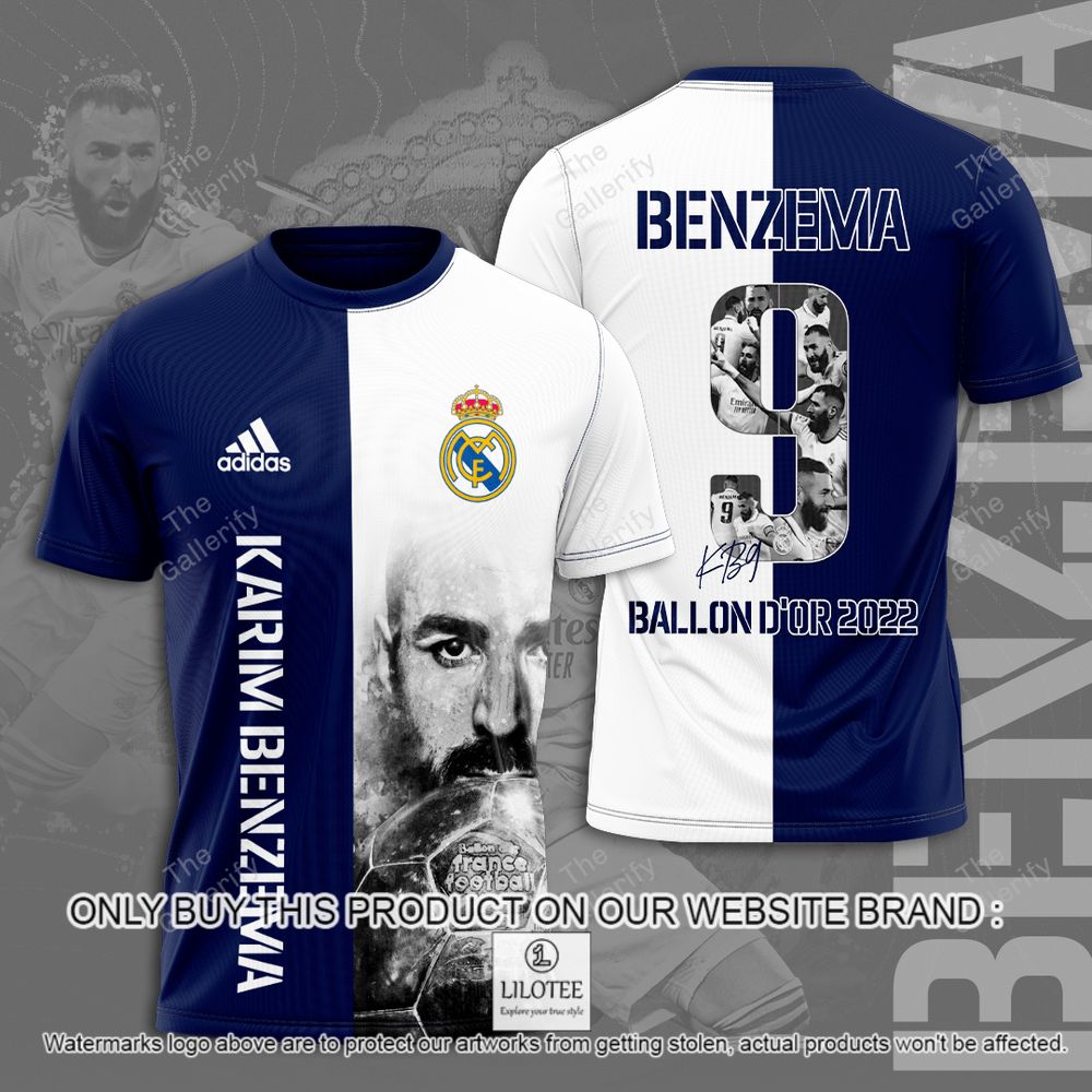Karim Benzema 9 Ballon d'Or 2022 Blue White 3D Hoodie, Shirt - LIMITED EDITION 6