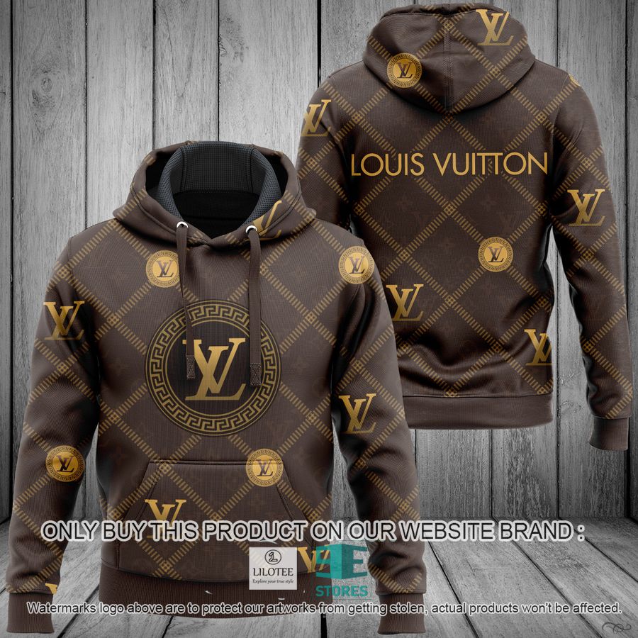 Louis Vuitton Gold Pattern Brown Caro 3D All Over Print Hoodie 8