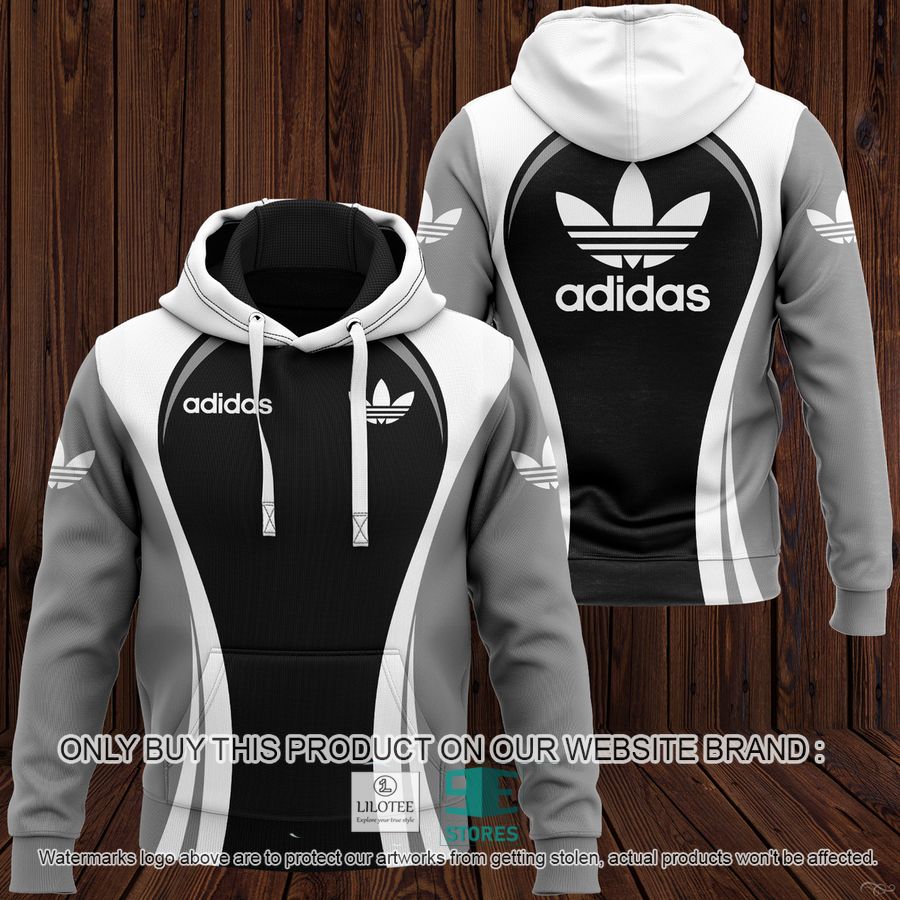 Adidas Black White Grey 3D All Over Print Hoodie 8