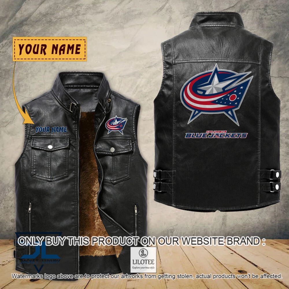 NHL Columbus Blue Jackets Custom Name Sleeveless Velet Vest Jacket - LIMITED EDITION 6