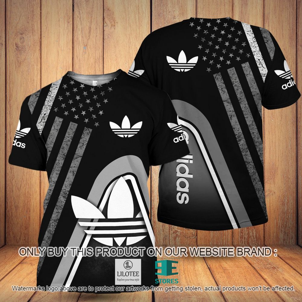 Adidas American Flag Black White 3D Shirt - LIMITED EDITION 10