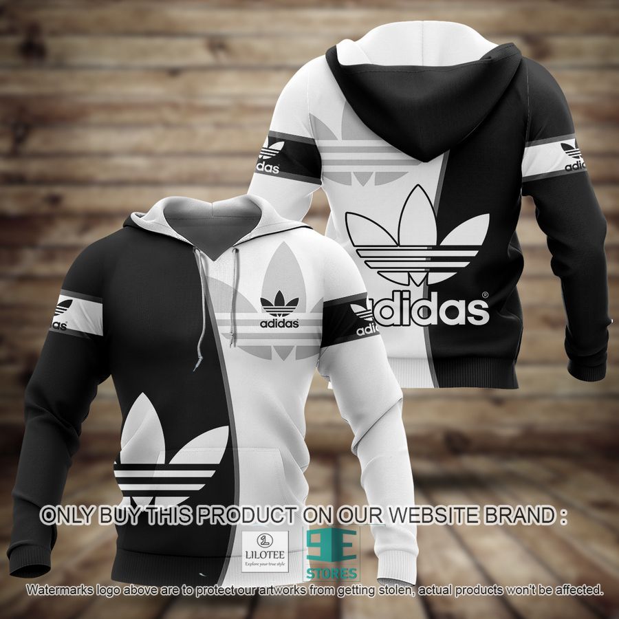 Adidas Black and White Colors 3D All Over Print Hoodie 9