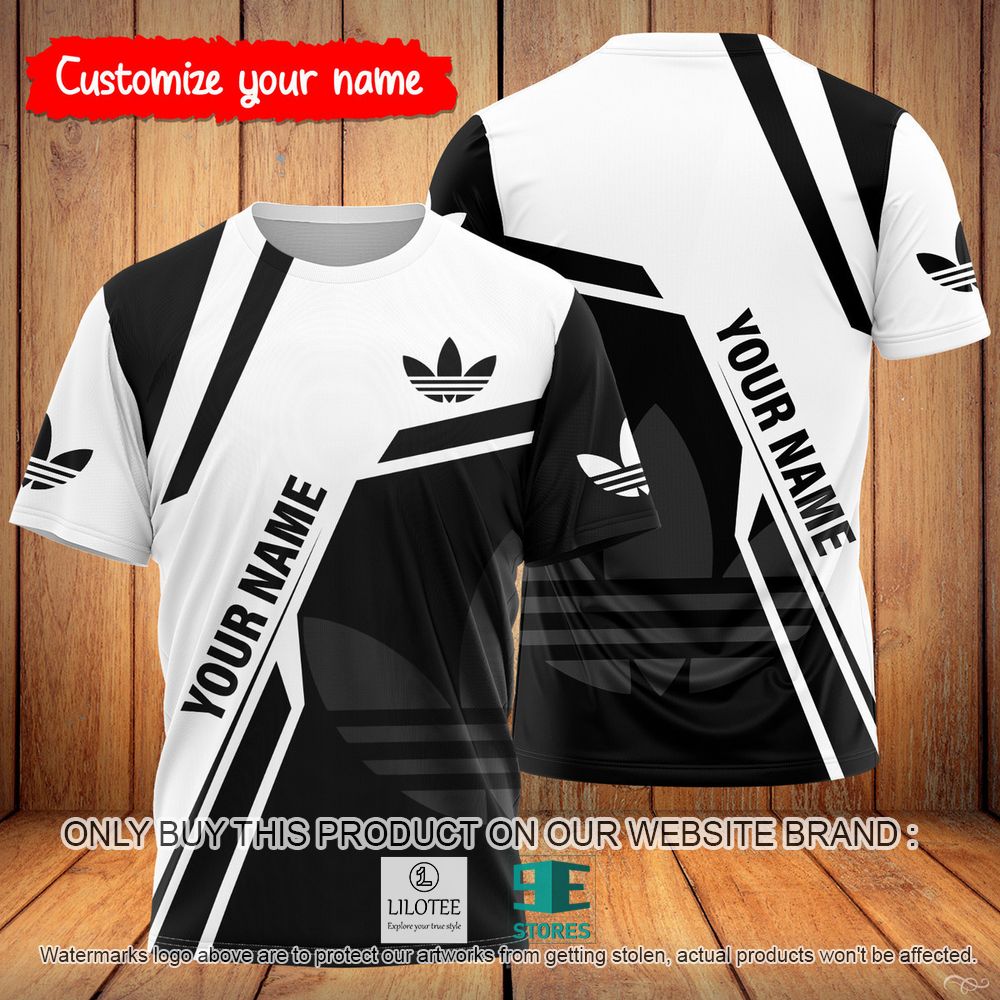 Adidas Black White Custom Name 3D Shirt - LIMITED EDITION 11