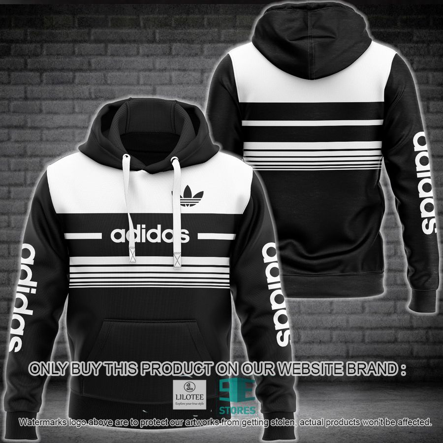 Adidas Black White Stripe 3D All Over Print Hoodie 8