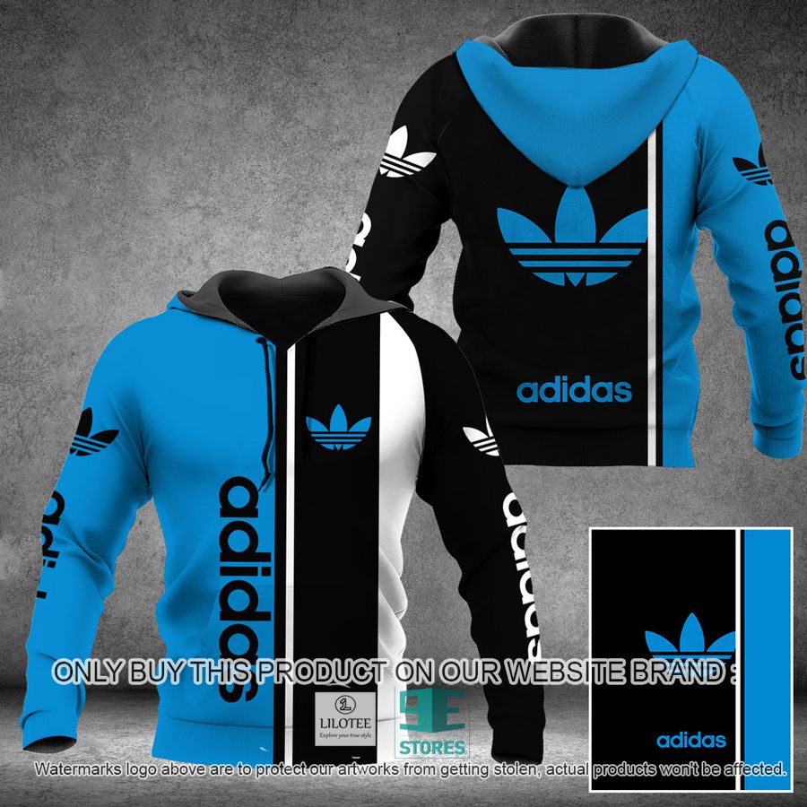 Adidas Blue and Black simple 3D All Over Print Hoodie 8