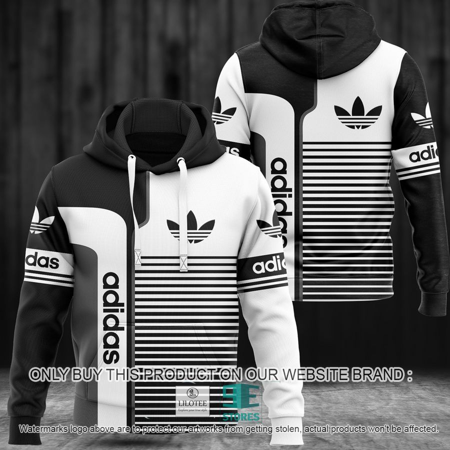 Adidas Line pattern white and black 3D All Over Print Hoodie 9