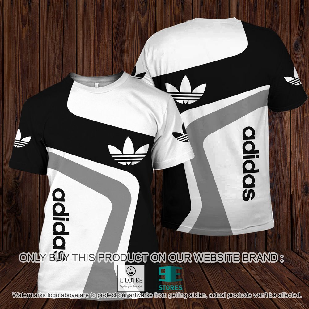 Adidas Logo Black White Grey 3D Shirt - LIMITED EDITION 11