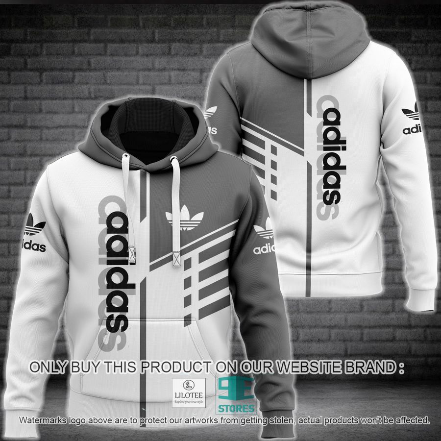 Adidas Stripe Grey White 3D All Over Print Hoodie 9