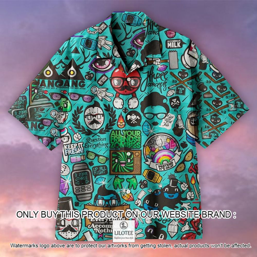 All Your Friends Are Zombies Pattern Blue Short Sleeve Hawaiian Shirt - LIMITED EDITION 10
