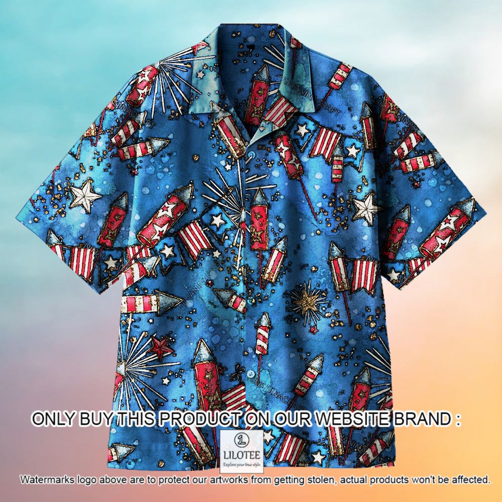 American Independence Day Fireworks Blue Short Sleeve Hawaiian Shirt - LIMITED EDITION 11